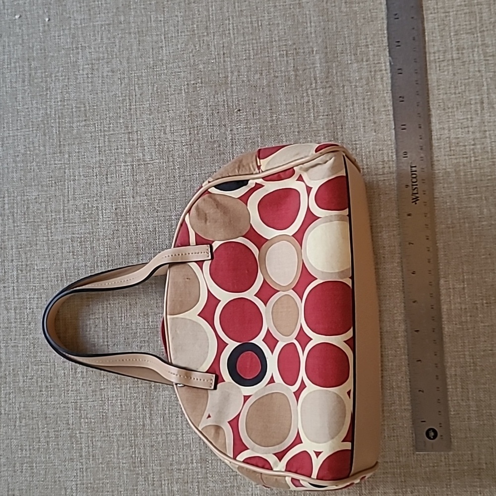 Anne Klein 2 Tan Canvas Purse With Red Dots And Black Accents. Great Condition.
